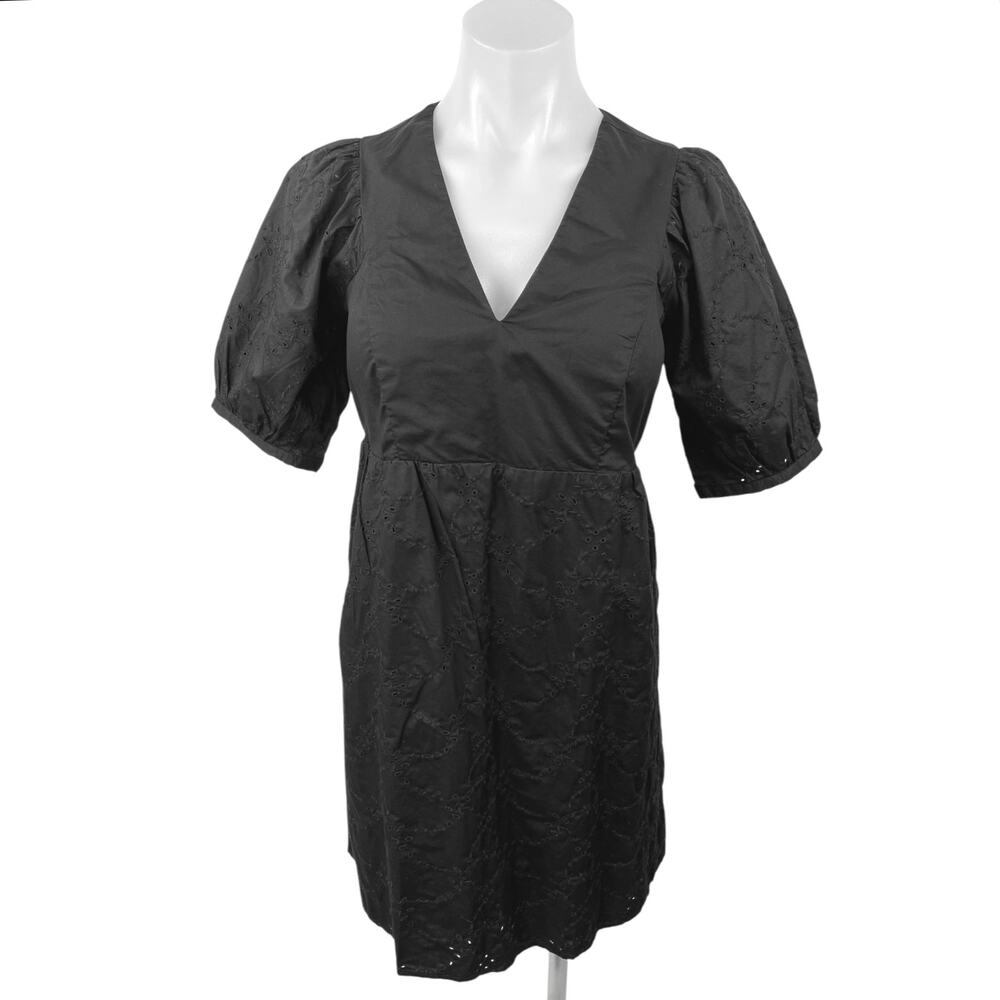 NEW Old Navy Black V Neck Embroidered Puff Sleeve Mini Dress Size XS Petite